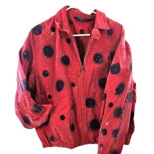 Vtg 90s Polo Ralph Lauren Red Grafitti Polka Dot Upcycled Jacket Med Made in USA